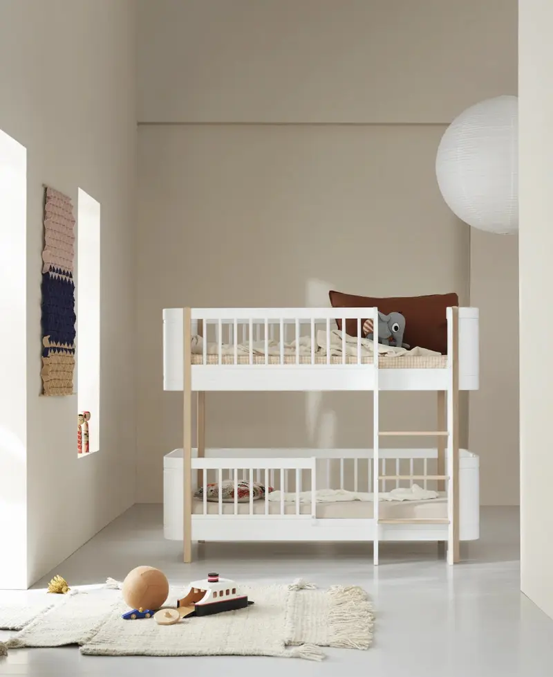 Lit Superposé Mi-Haut Wood Mini+, Blanc/Chêne