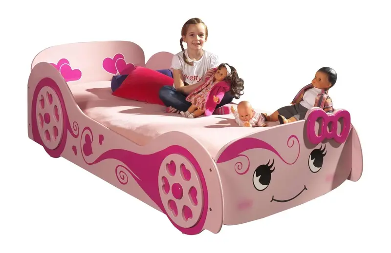Lit Voiture LOVE LIT 90x200cm Rose Avec Matelas Assorti