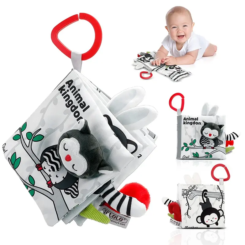 Livre tissu activités Montessori Mybooni — Noir et blanc bébé 0-12M