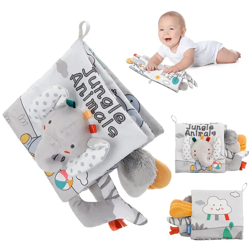 Livre tissu sensoriel 3D bébé Mybooni — Hochet contraste élevé animaux 0-12M