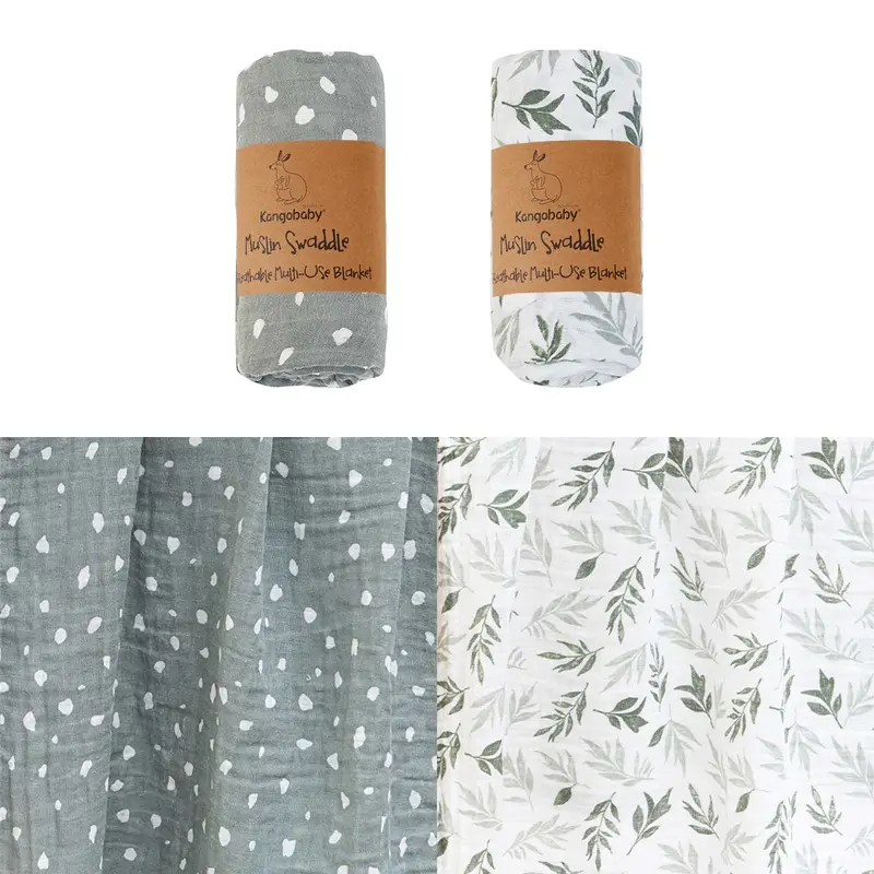 Lot 2 langes mousseline 100% coton Kangobaby - couverture bébé nouveau-né