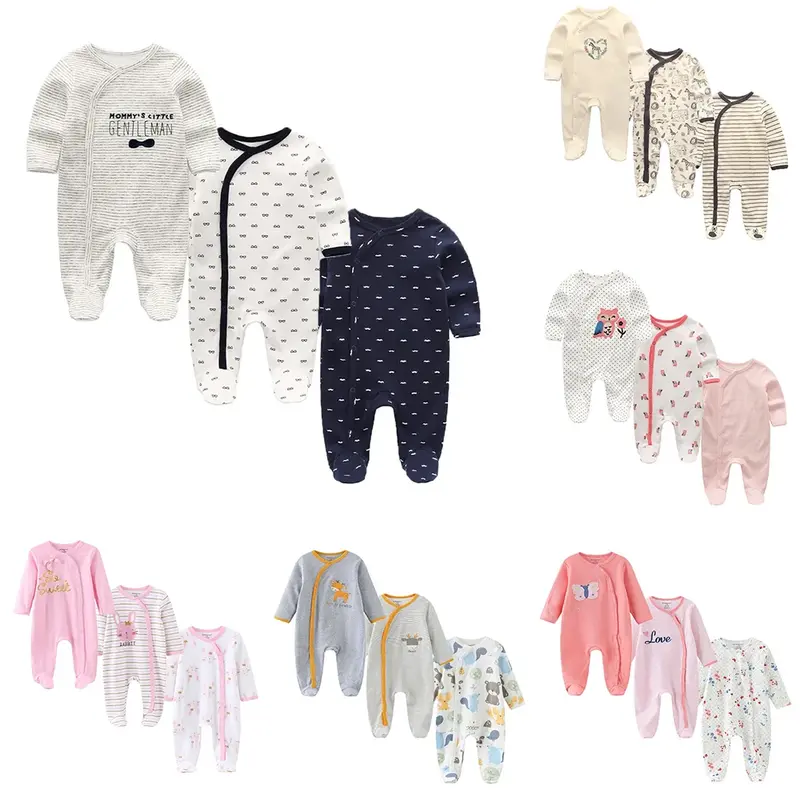 Lot 3 bodys bébé coton manches longues Kiddiezoom - grenouillère automne hiver