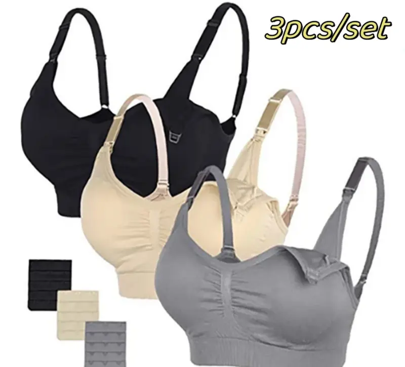 Lot 3 soutiens-gorge d'allaitement coton respirant grande taille push-up
