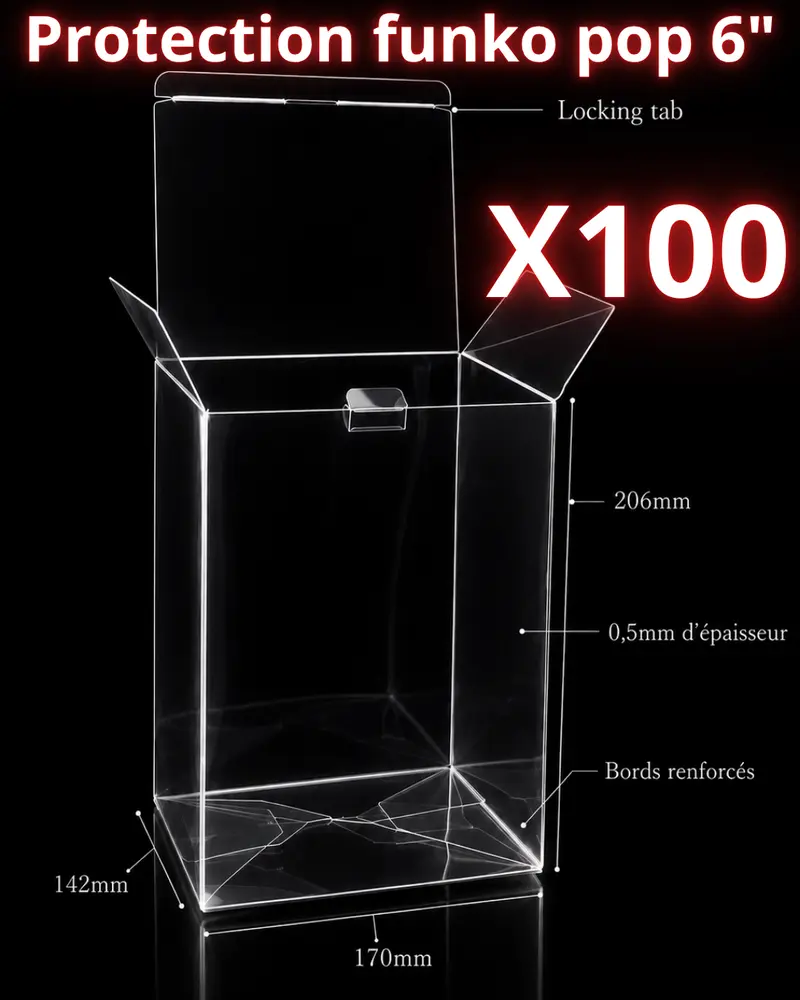 Lot de 100 Protections Funko Pop 6" – Boîte Transparente Renforcée PET 0,5 mm