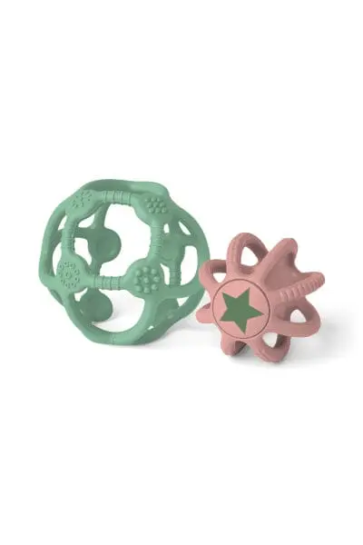 LOT DE 2 BALLES SENSORIELLES VERT ET ROSE - LITTLE L