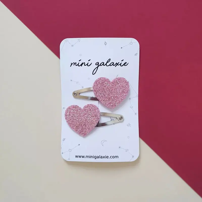Lot de 2 barrettes coeurs paillettes - Rose - Mini Galaxie