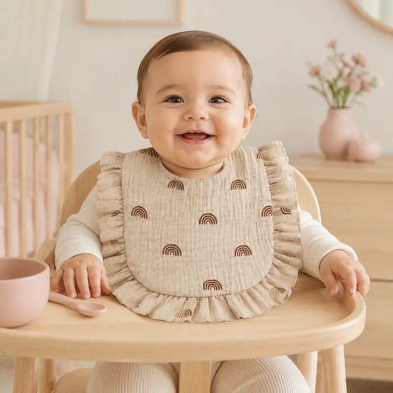 Lot de 2 Bavoirs Bébé en Gaze de Coton à Volants