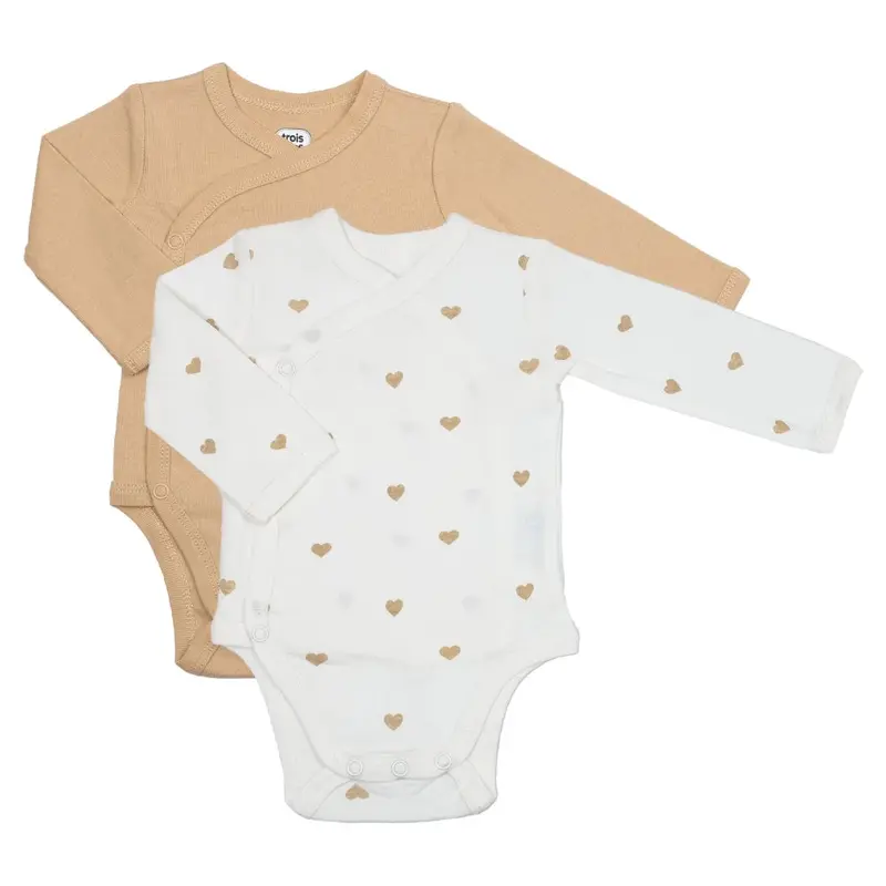 Lot de 2 bodies bébé Cœurs – Marron glacé & écru