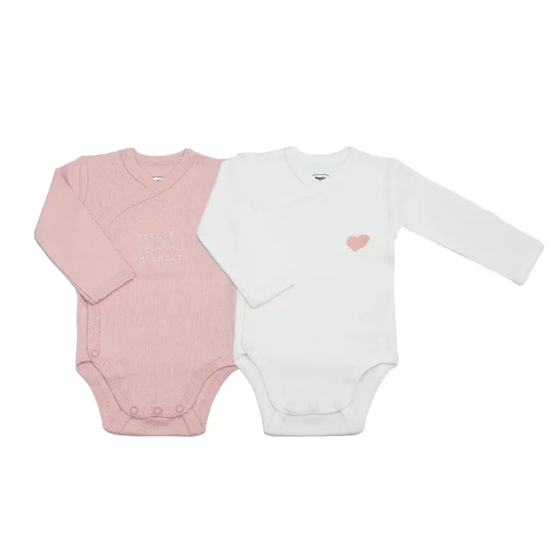 Lot de 2 bodies manches longues bébé - Coeur rose