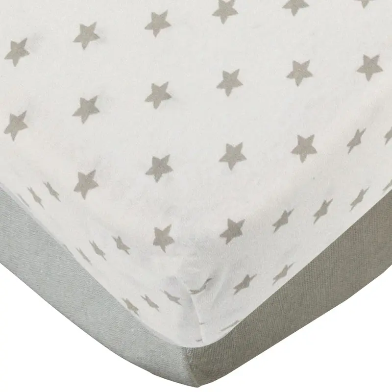 Lot de 2 draps housse en coton 60x120 cm - Gris + Imprimé étoiles