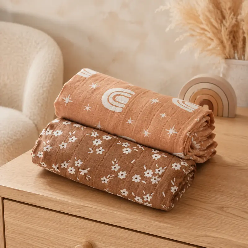 Lot de 2 Langes Bébé Bambou & Coton 120 × 110 cm