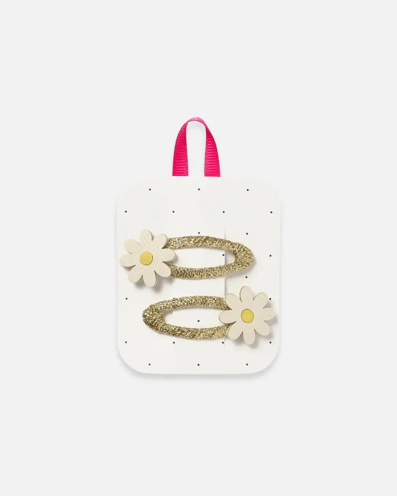 Lot de 2 pinces à fleurs blanches avec ruban doré