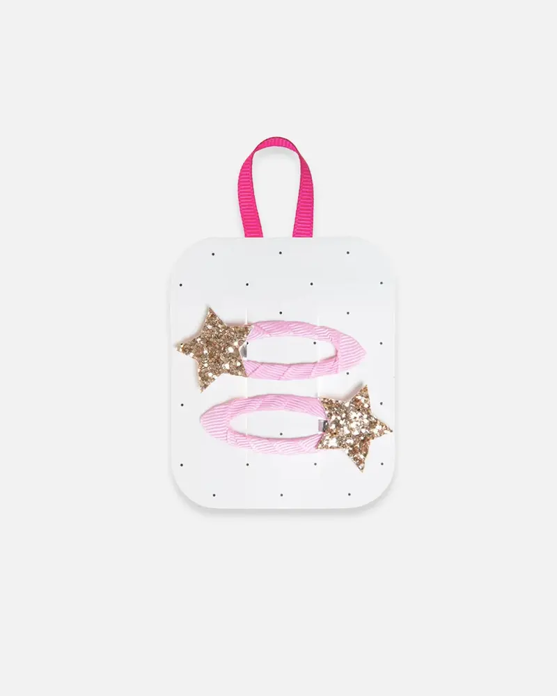 Lot de 2 pinces étoile pailleté en tissu rose