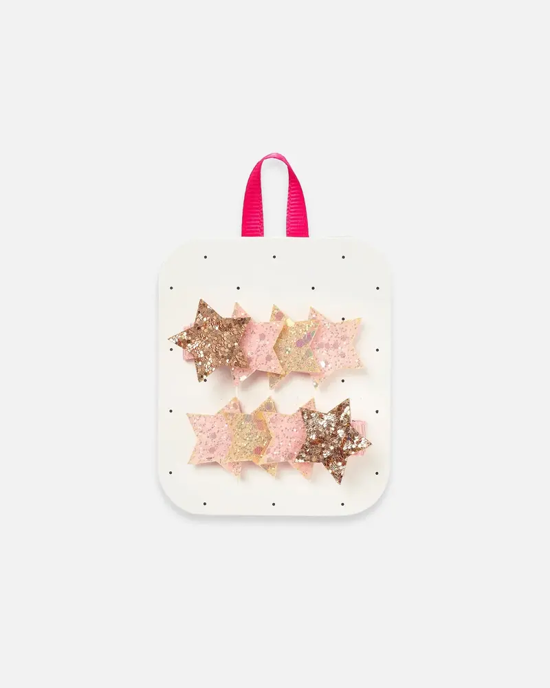 Lot de 2 pinces étoile pailleté rose et doré