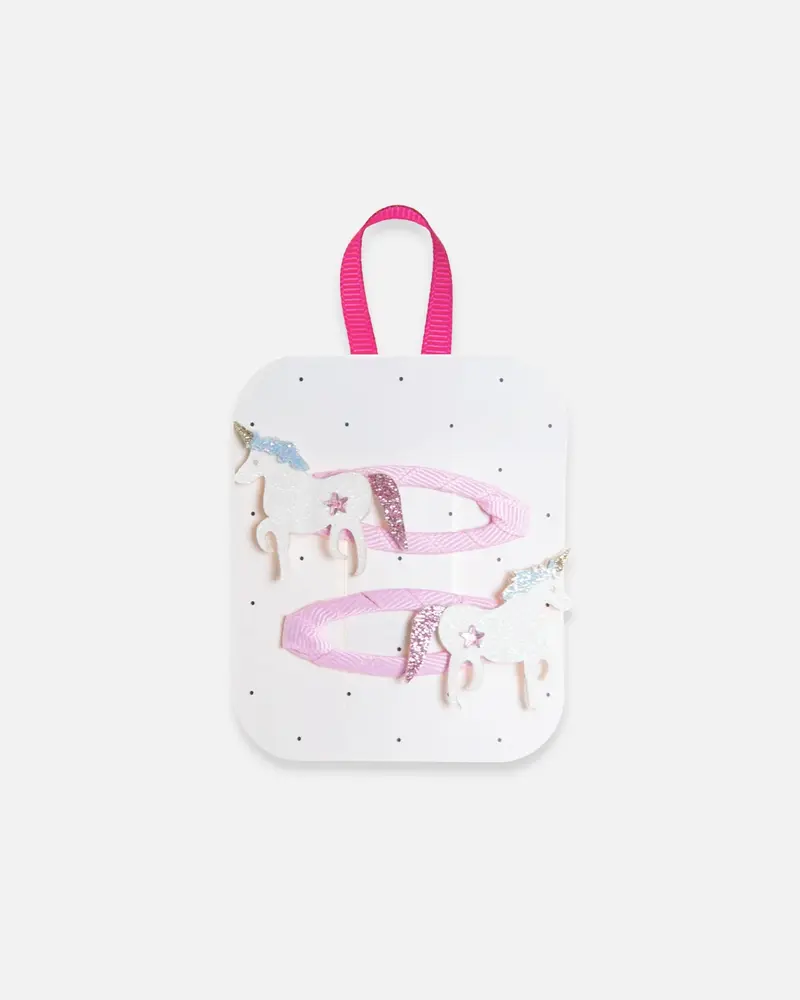 Lot de 2 pinces licorne rose à paillettes et tissu