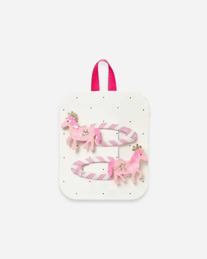 Lot de 2 pinces poney rose à paillettes et tissu