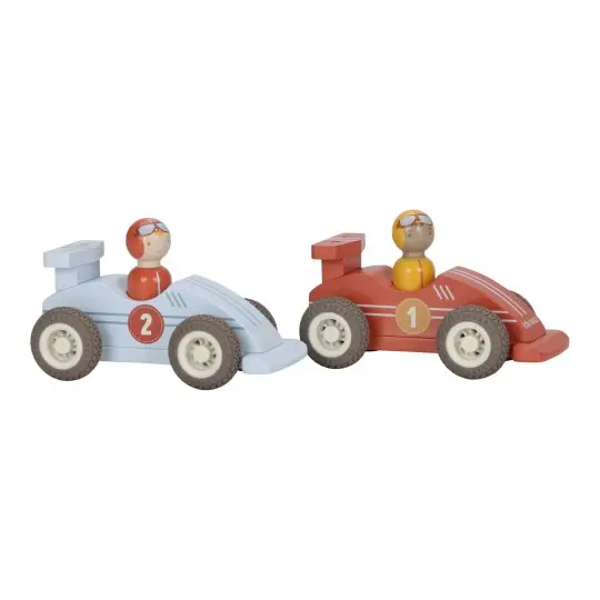Lot de 2 voitures de course en bois à rétrofriction - Little Dutch