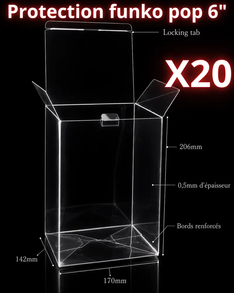 Lot de 20 Protections Funko Pop 6" – Boîte Transparente Renforcée PET 0,5 mm