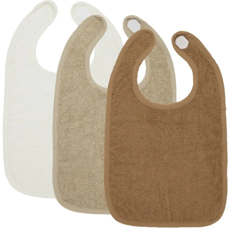 Lot de 3 bavoirs tissus éponge crème, nougat, caramel