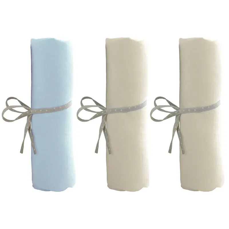 Lot de 3 draps housse 60x120 cm 2 écrus + 1 bleu ciel