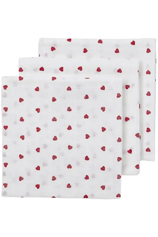 Lot de 3 langes coeurs rouges 70x70cm