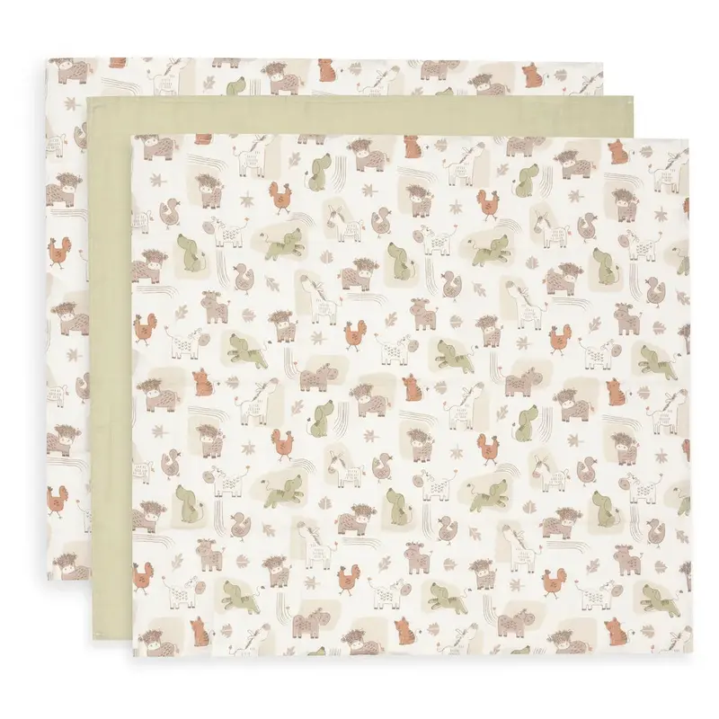 Lot de 3 langes en gaze de coton 70 x 70 cm – Barn Buddies – Jollein