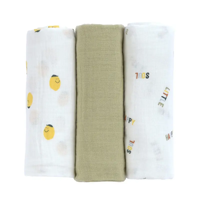Lot de 3 langes très doux Lässig - Happy Fruits Citron