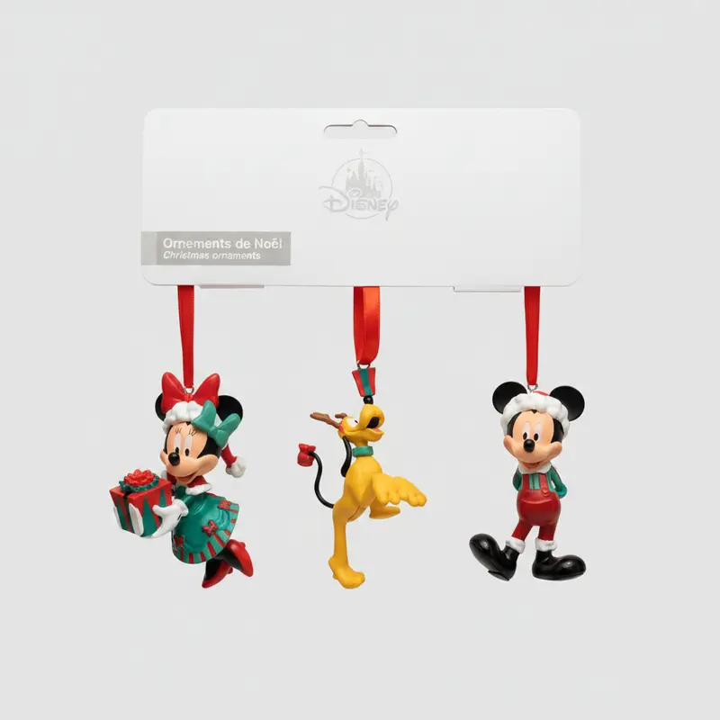 Lot de 3 ornements de Noël lumineux Mickey, Minnie et Pluto – Disneyland Paris