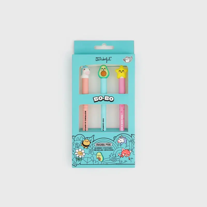 Lot de 3 stylos effaçables Bo-Bo - Étoile, avocat et licorne - MR. WONDERFUL