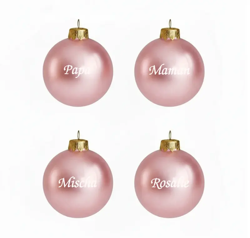 🎄 Lot de 4 boules de Noël rose nacré personnalisées en verre