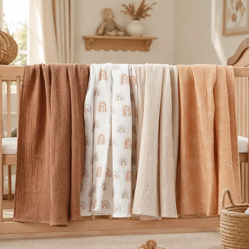 Lot de 4 Langes Bébé en Mousseline de Coton 100 × 100 cm
