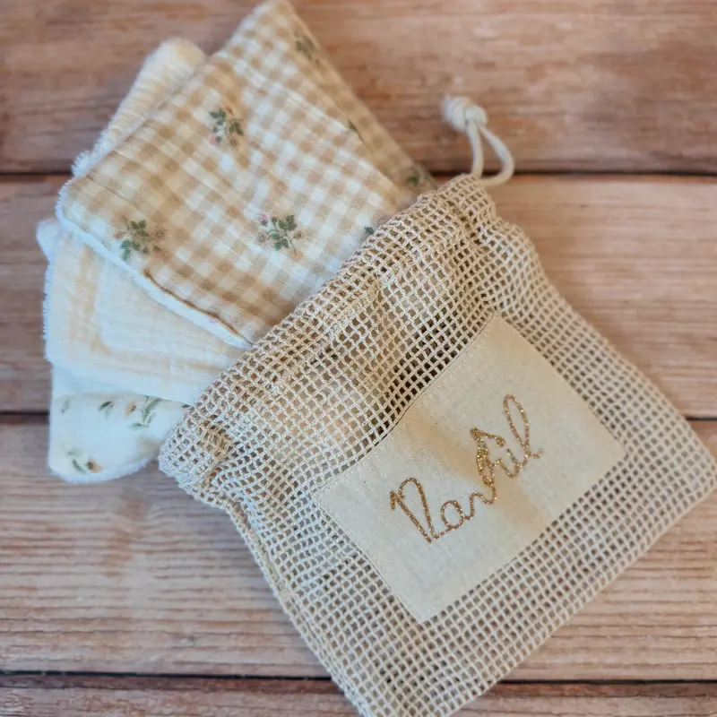 Lot de 4 maxi lingettes micro éponge de bambou - Motif fleuri