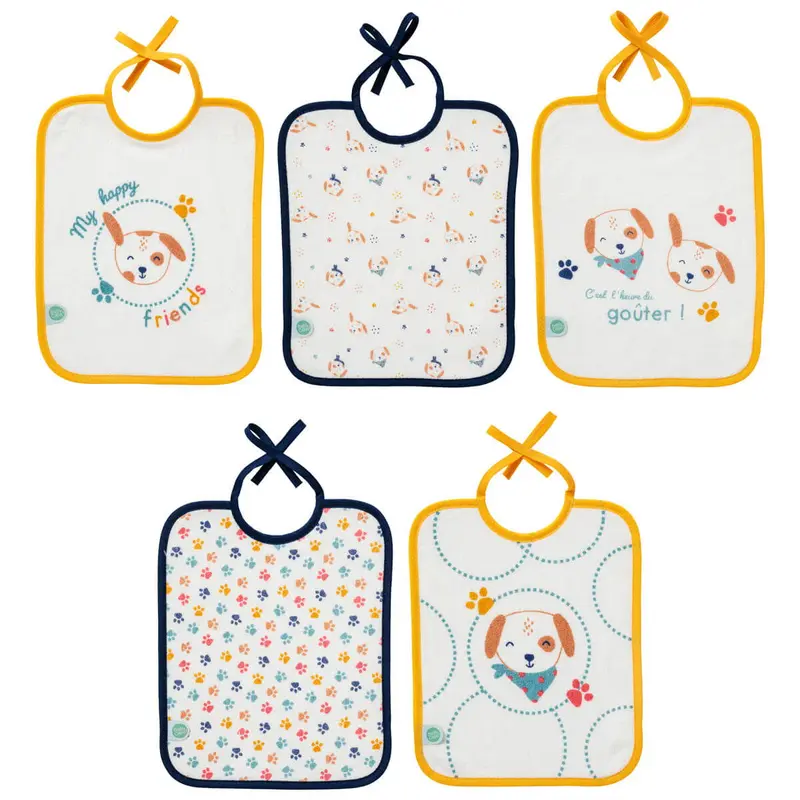 Lot de 5 bavoirs naissance 20x25 cm - Toutou