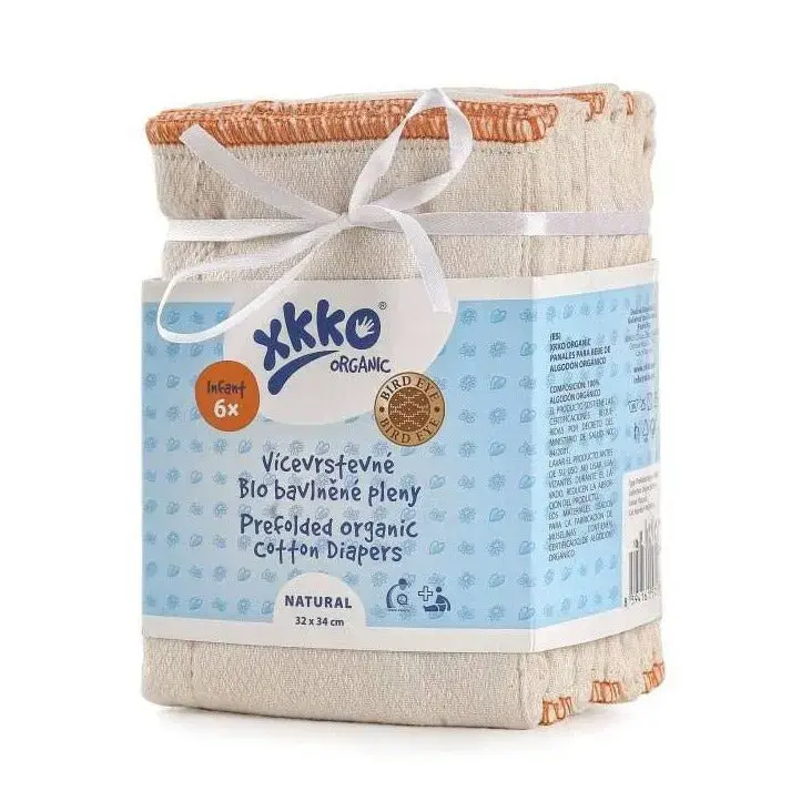 Lot de 6 langes préplié en Coton bio Xkko- Bird Eye Infant