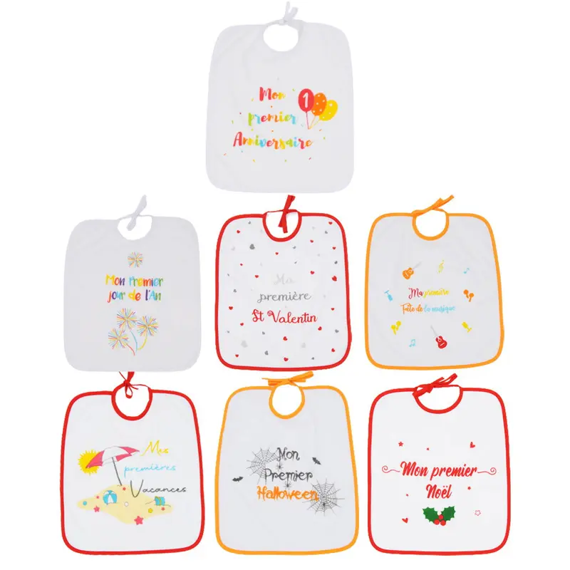 Lot de 7 bavoirs à lacets Mes premières fois - 6 mois