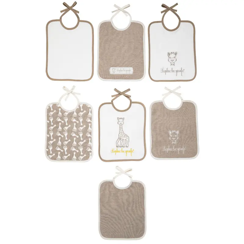 Lot de 7 bavoirs naissance brodés à lacets Sophie la Girafe Paris