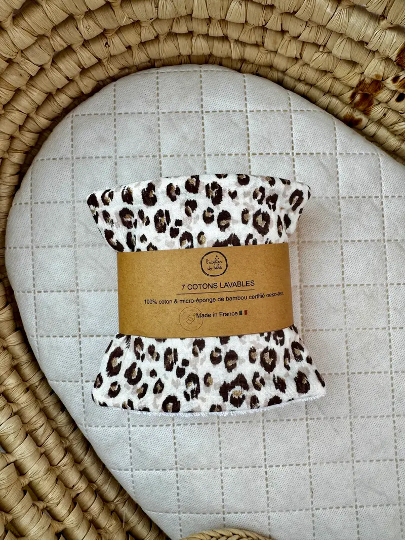 Lot de Cotons Lavables Bébé en Gaze de Coton & Bambou – LEOPARD POWDER