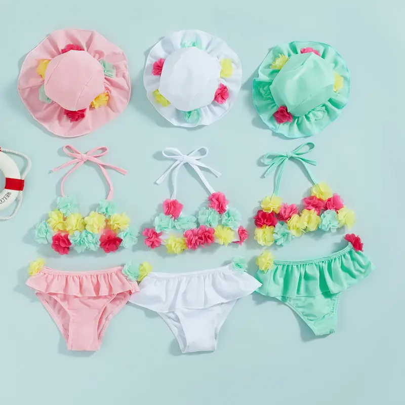 Maillot de bain bébé fille bikini floral avec chapeau