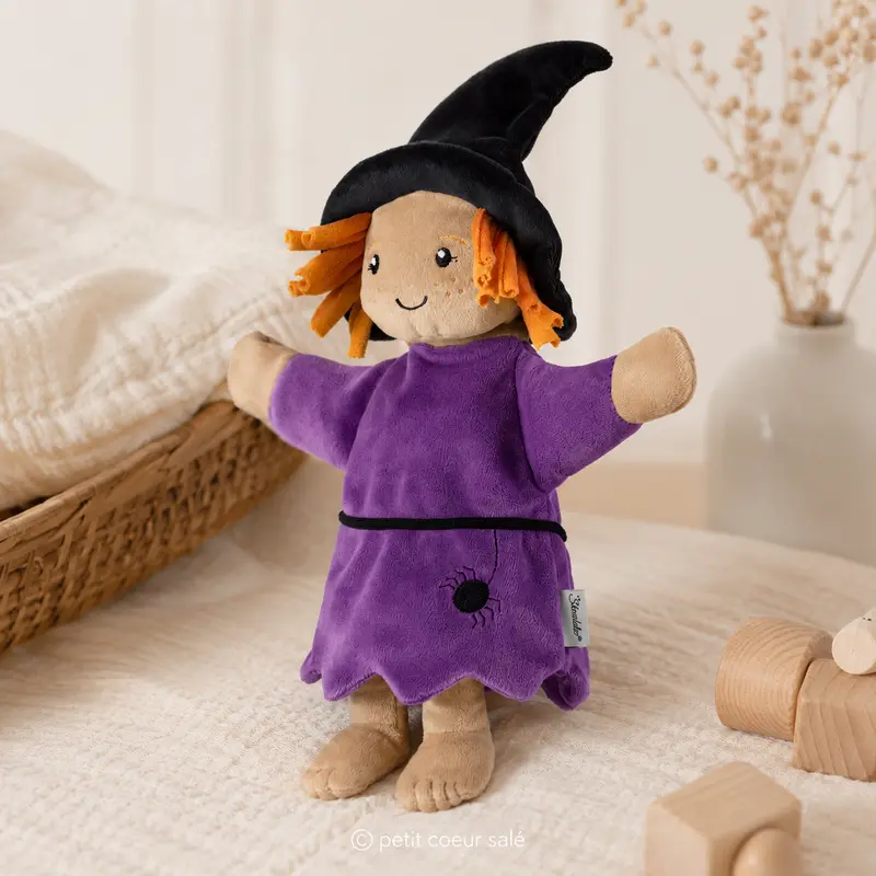 Marionnette sorcière Violett – marionnette enfant douce et ludique