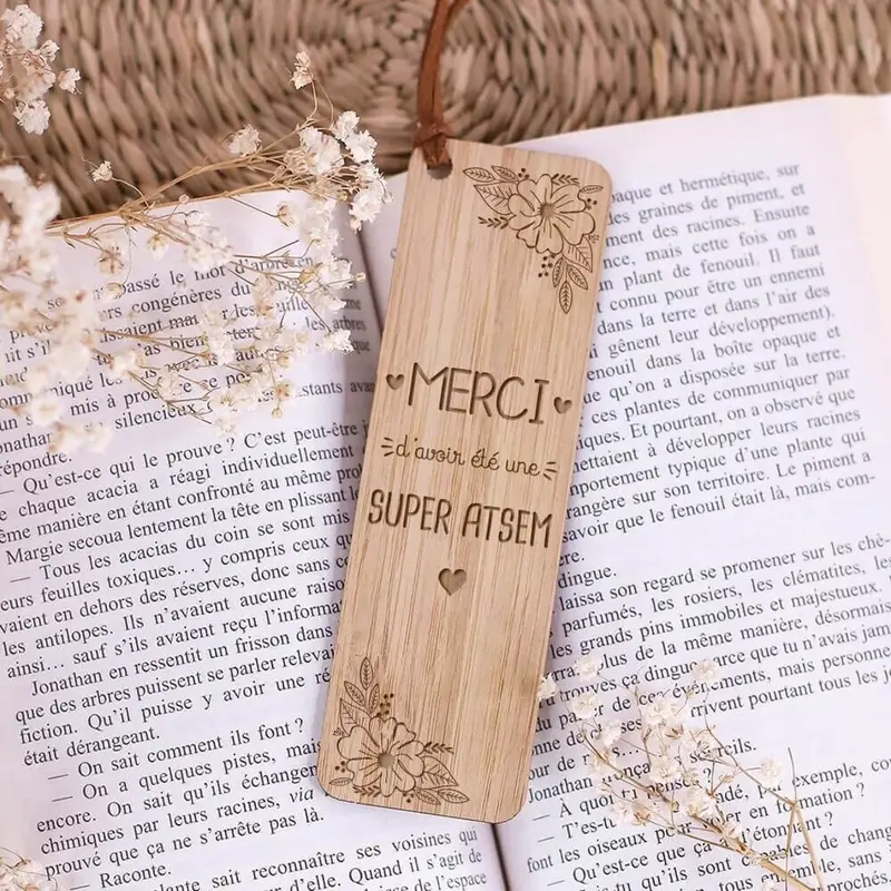 Marque page en bambou - Merci Atsem