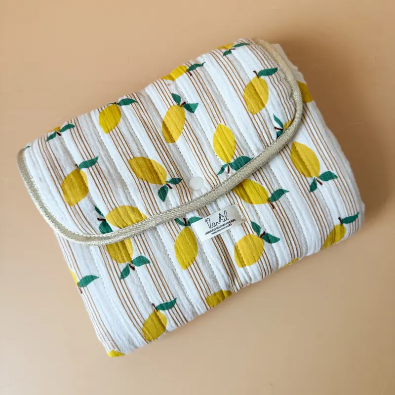 Matelas à langer nomade - Motif Citrons matelassés