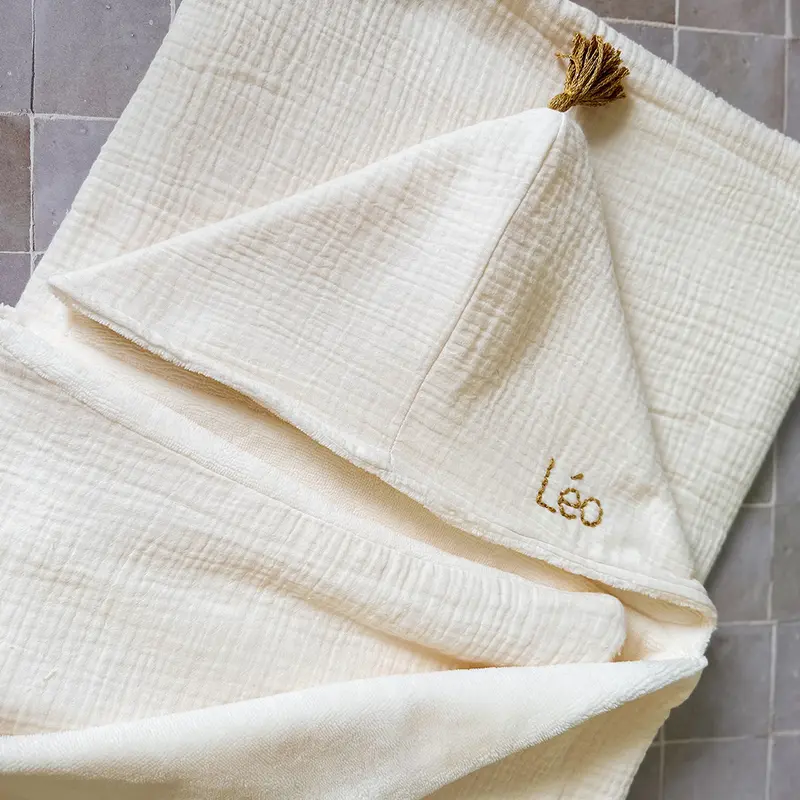 Maxi cape de bain XXL personnalisée - Écrue avec pompon