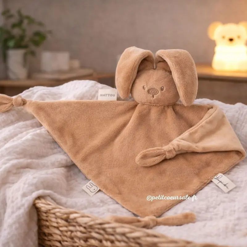 Maxi doudou lapin bébé 65x40 cm – Doudou beige chaud dès la naissance