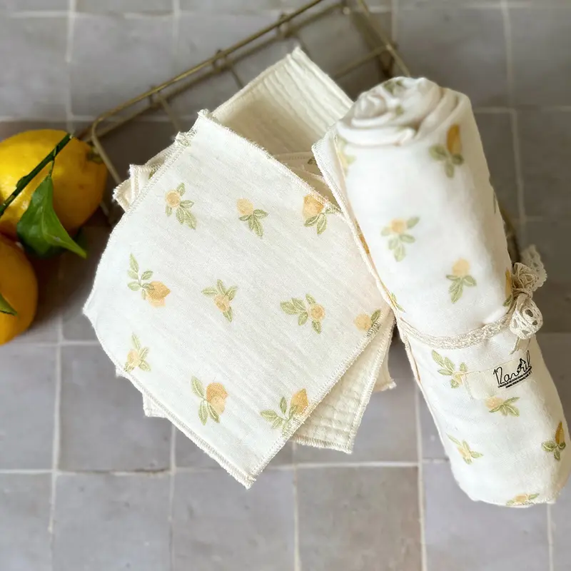 Maxi lange en gaze de coton - Motif Citrons
