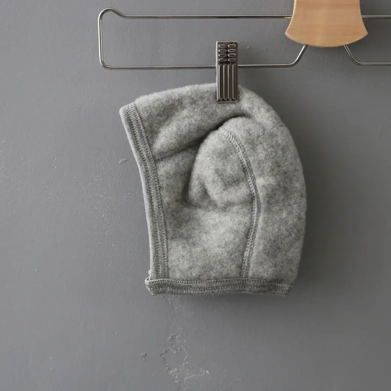 Merino Wool Fleece Baby Bonnet - Grey Melange - Newborn-6m