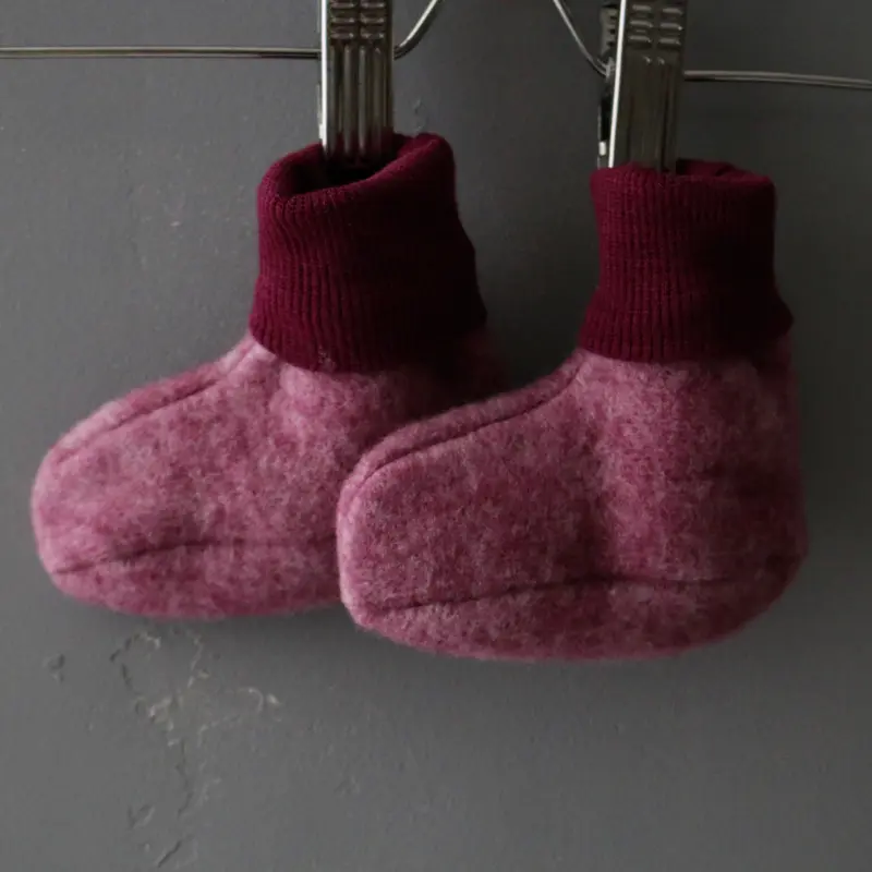 Merino Wool Fleece Booties - Berry - 0-3m only