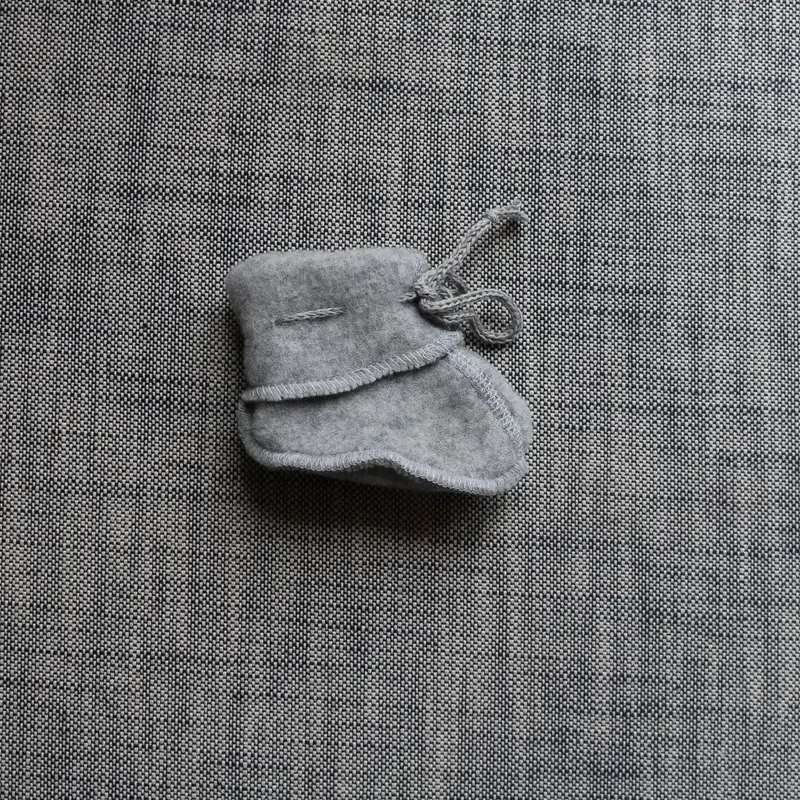 Merino Wool Fleece Booties - Grey Melange - 0-6m