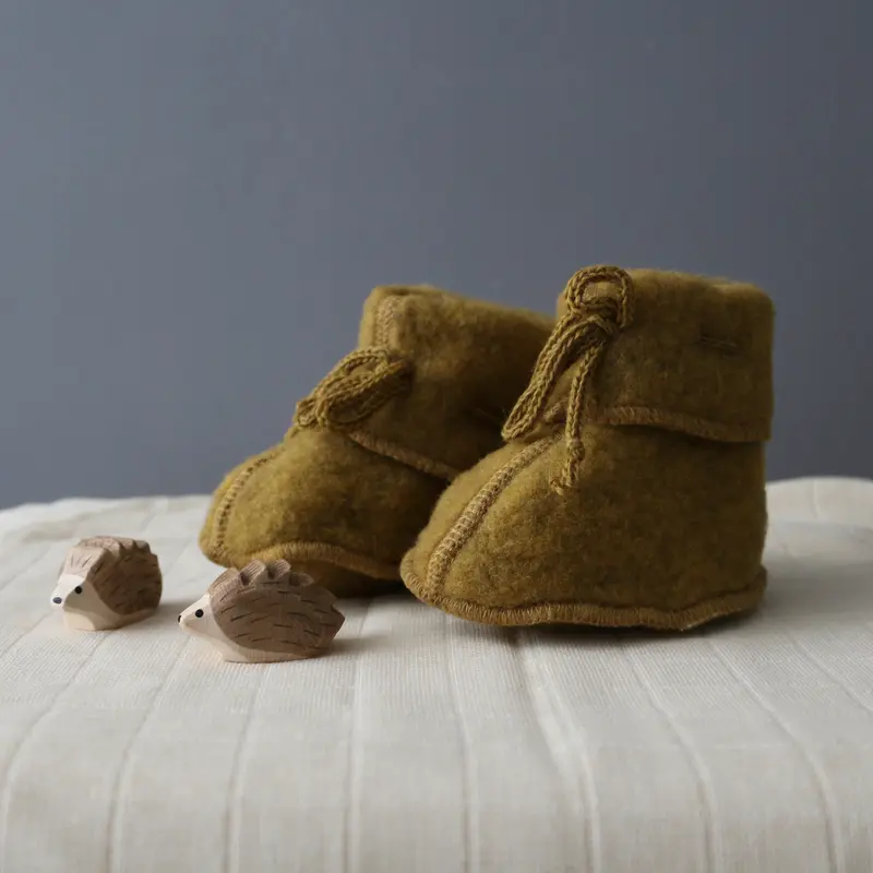 Merino Wool Fleece Booties - Saffron - 0-6m
