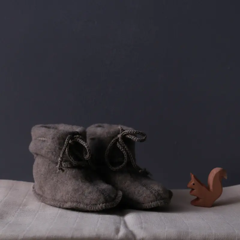 Merino Wool Fleece Booties - Walnut - 0-3M ONLY
