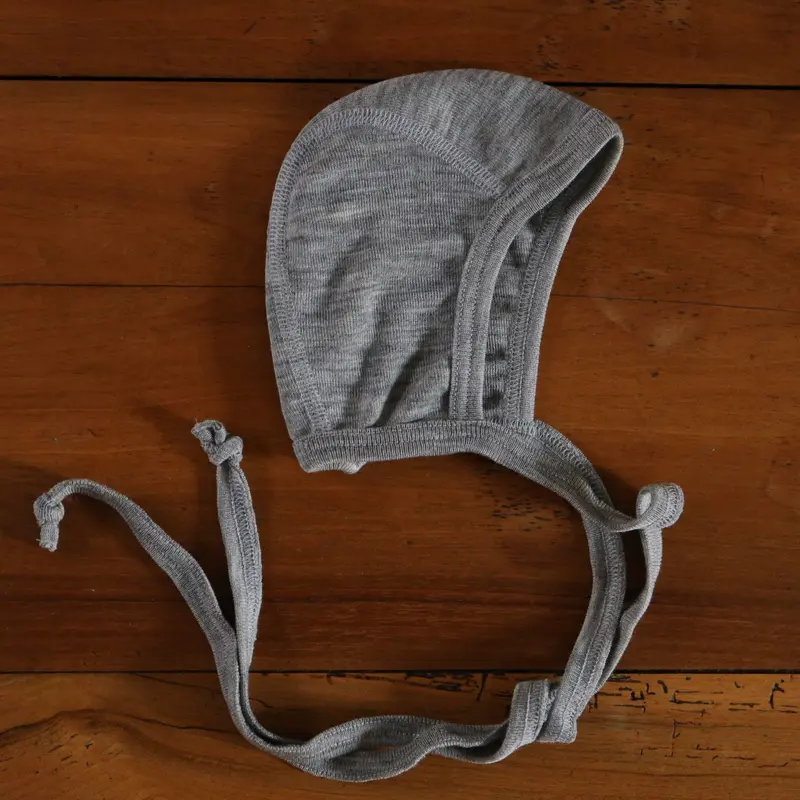 Merino Wool & Silk Baby Bonnet - Grey - 0-12m